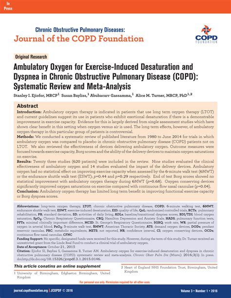 Ambulatory Oxygen For Exercise Induced Desaturation Dyspnea In Copd Journal Of Copd Foundation Ambulatory Oxygen For Exercise Induced Desaturation Dyspnea In Copd Journal Of Copd Foundation