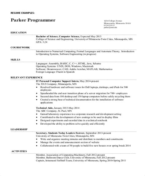 Free 9 Sample Computer Science Resume Templates In Ms Word Pdf Free 9 Sample Computer Science Resume Templates In Ms Word Pdf