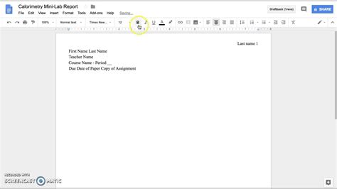 Lab Report Header Template