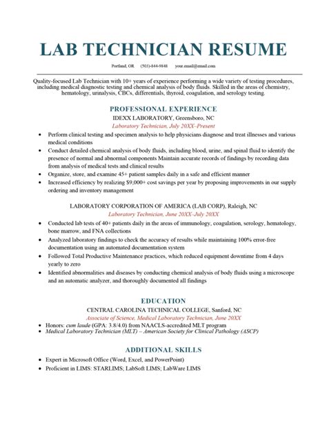 Lab Tech Resume Sample Tips For Laboratory Technicians Lab Tech Resume Sample Tips For Laboratory Technicians