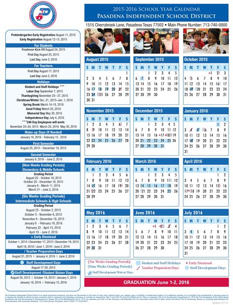 Pasadena ISD School Schedule