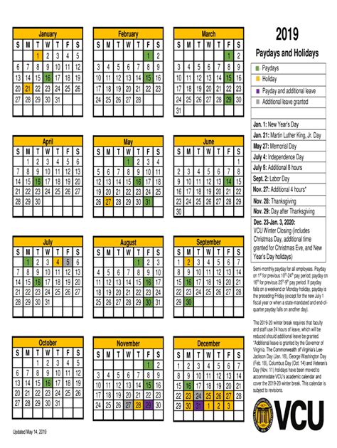 VCU Academic Calendar Dates